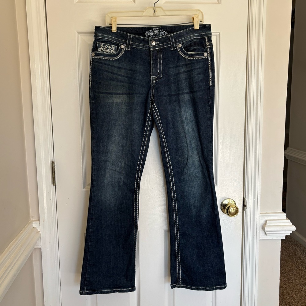 Paisley Sky Dark Blue Boot Cut Jeans